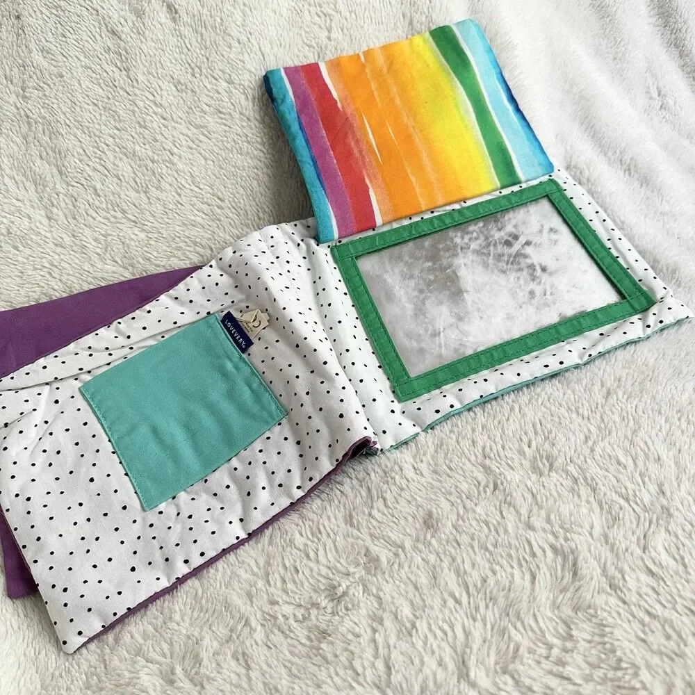 Lovevery Soft Cloth Baby Activity Book Tactile Sensory Crinkle Pages Rainbow Cat